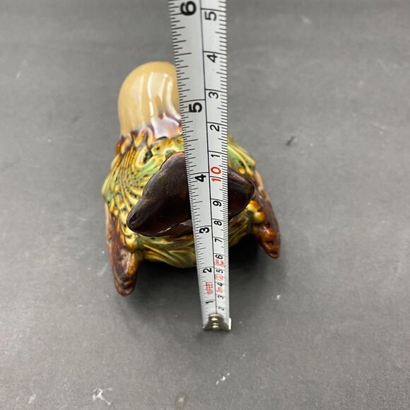 Vintage Ceramic Bird Figurine Brown Green Hollow Cut Outs Chickadee Glossy - Picture 6 of 11